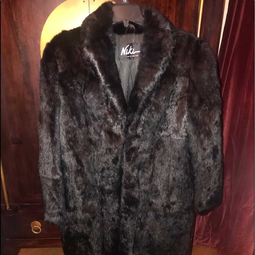 Long black rabbit fur coat